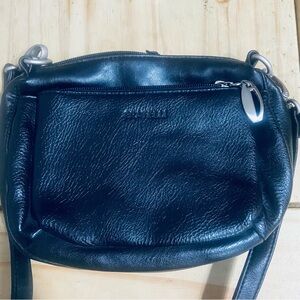 Vintage Black Leather Crossbody Bag with Silver Hardware
